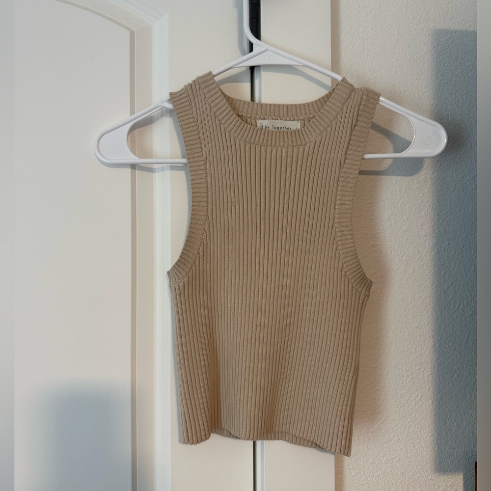 Ribbed Tan Sleeveless Top